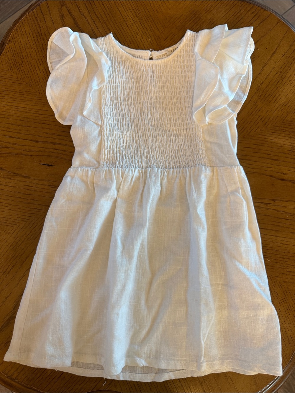 Copper Key White Flutter-Sleeve Smocked Dress